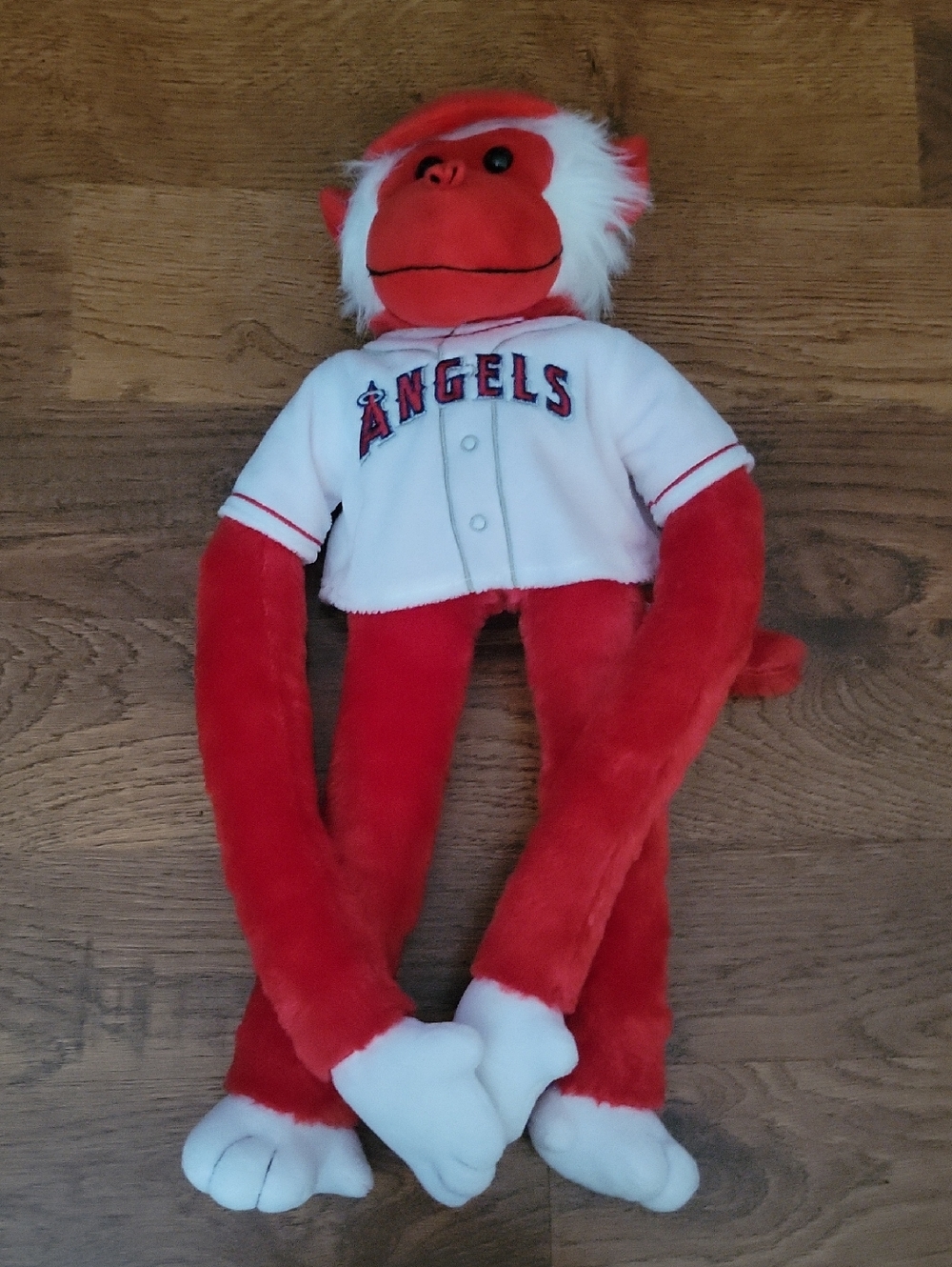 Red Plush Monkey in White Angels Jersey - Soft Kids Toy